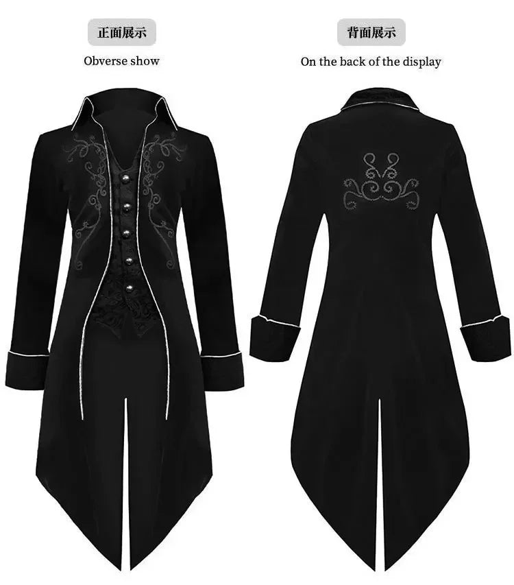 Steampunk Women Men Medieval Dress Costume Velet Stand Collar Tailcoat Gothic