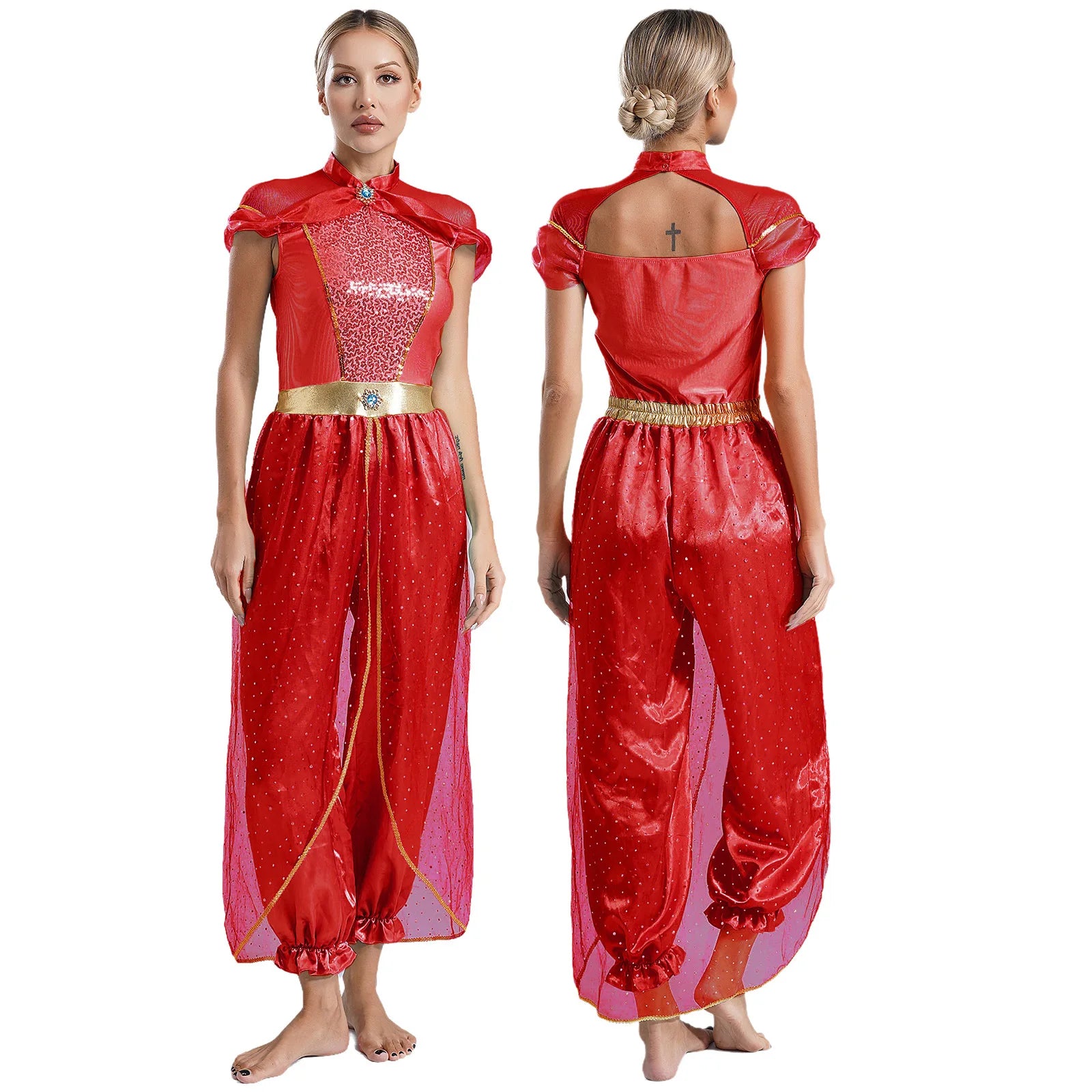Women's Arabian Prince Belly Dance Princess Jumpsuit Indian Gems Costume - alternate view 7