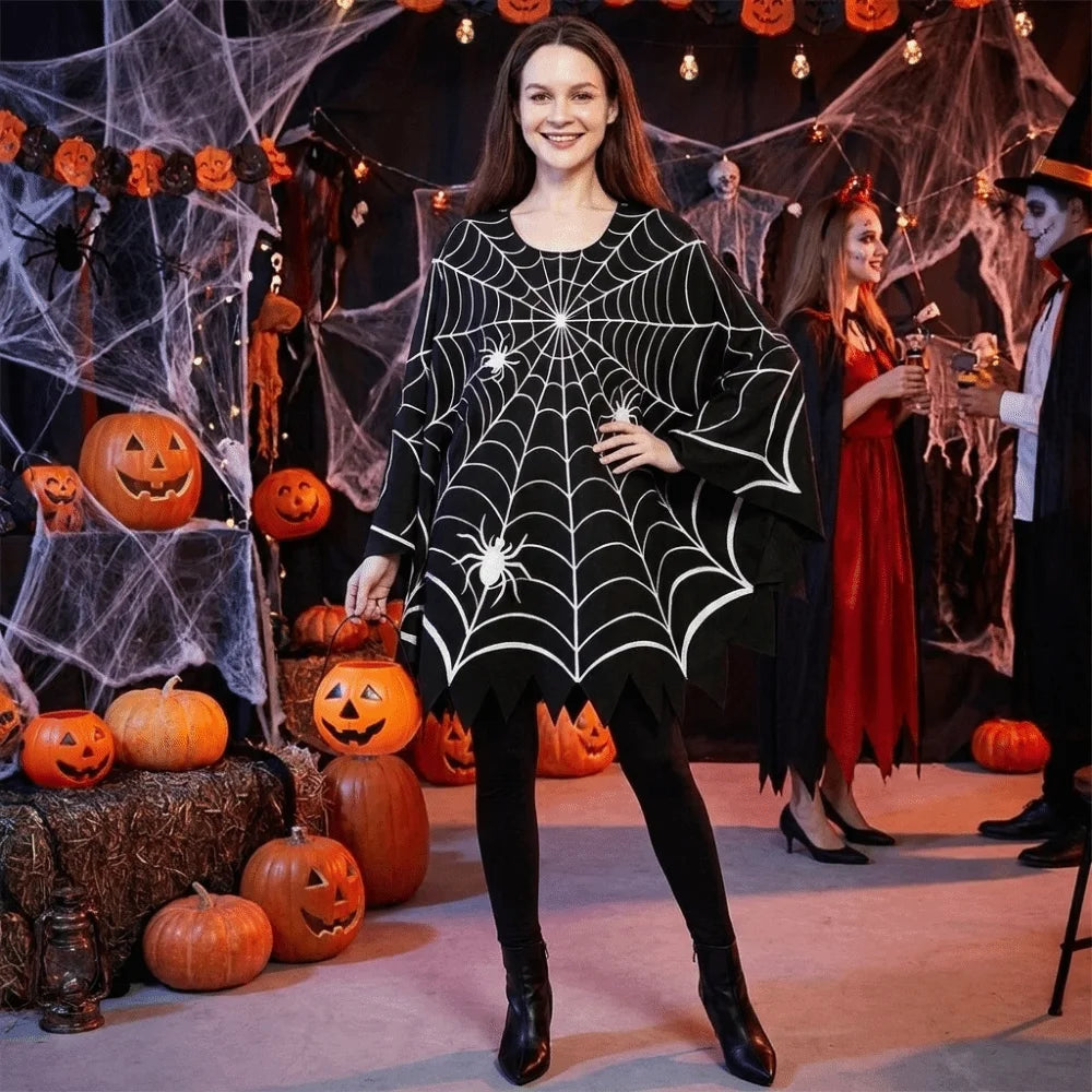 Halloween Cape Scary Halloween Spider Web Cloak Creepy Black Shawl Poncho Cape Ghost - View 2