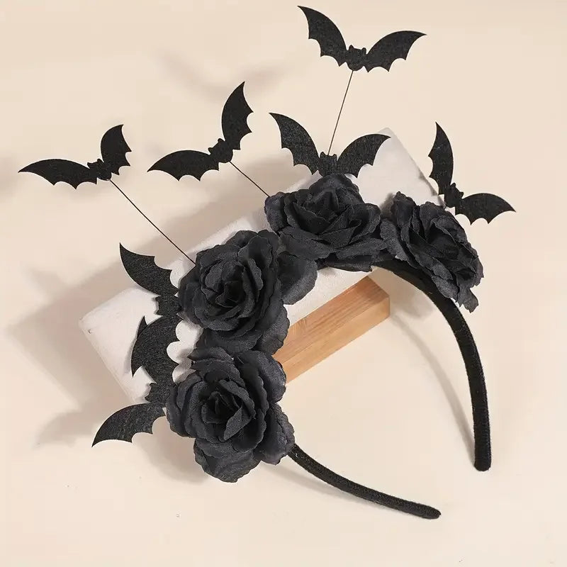 1 Halloween party headband - cute witch hat with black artificial flowers - product image 3
