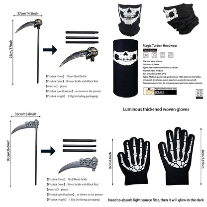 Scary Halloween Grim Reaper Costume Set Scythe Hooded Cape Skull Face Mask Gloves for Kids - no weapon 1set 1