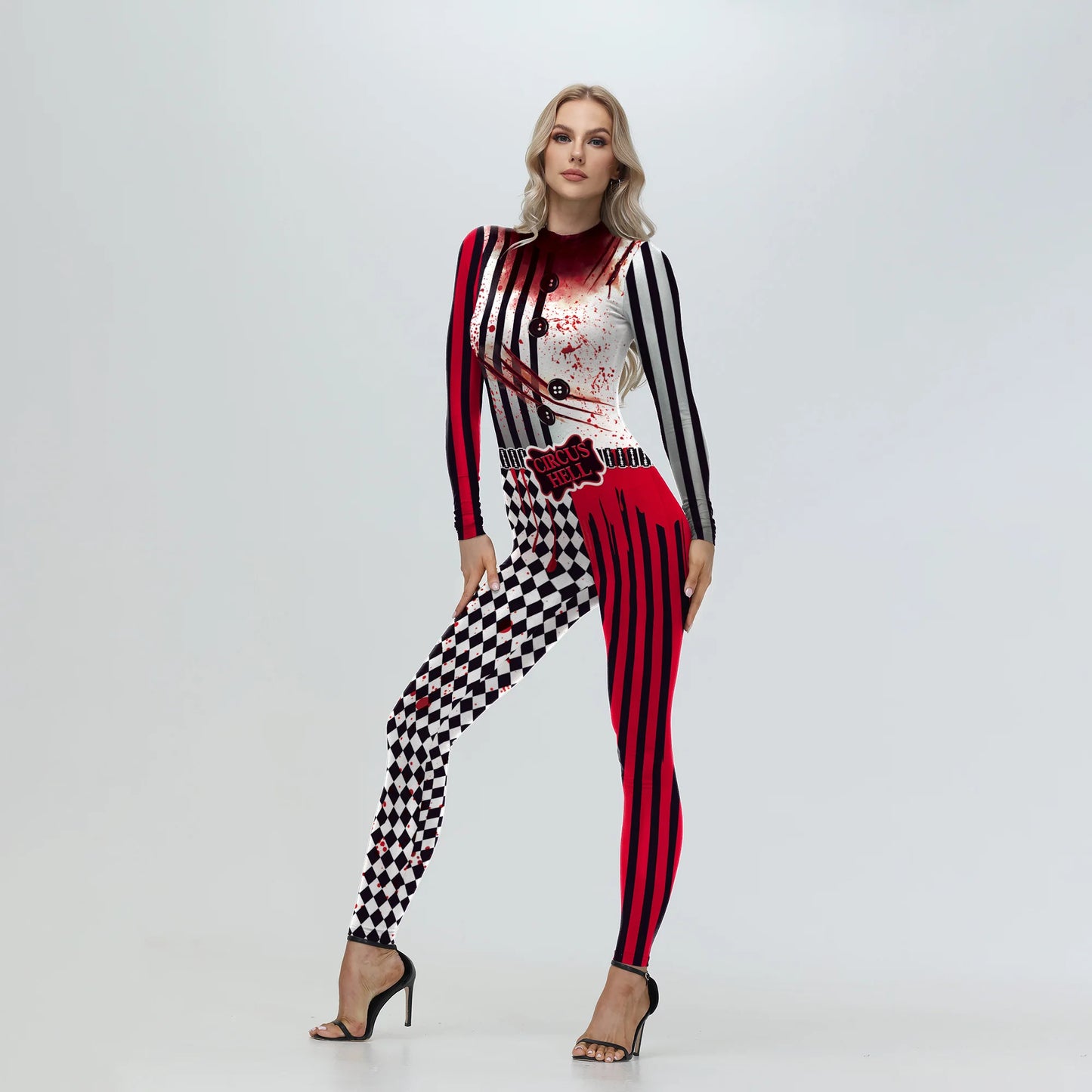 Halloween Adult Women's Digital Printing Suit Skeleton Sexy Slim Fit Long Sleeve - Discount Halloween City