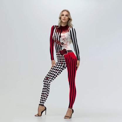 Halloween Adult Women's Digital Printing Suit Skeleton Sexy Slim Fit Long Sleeve - Discount Halloween City