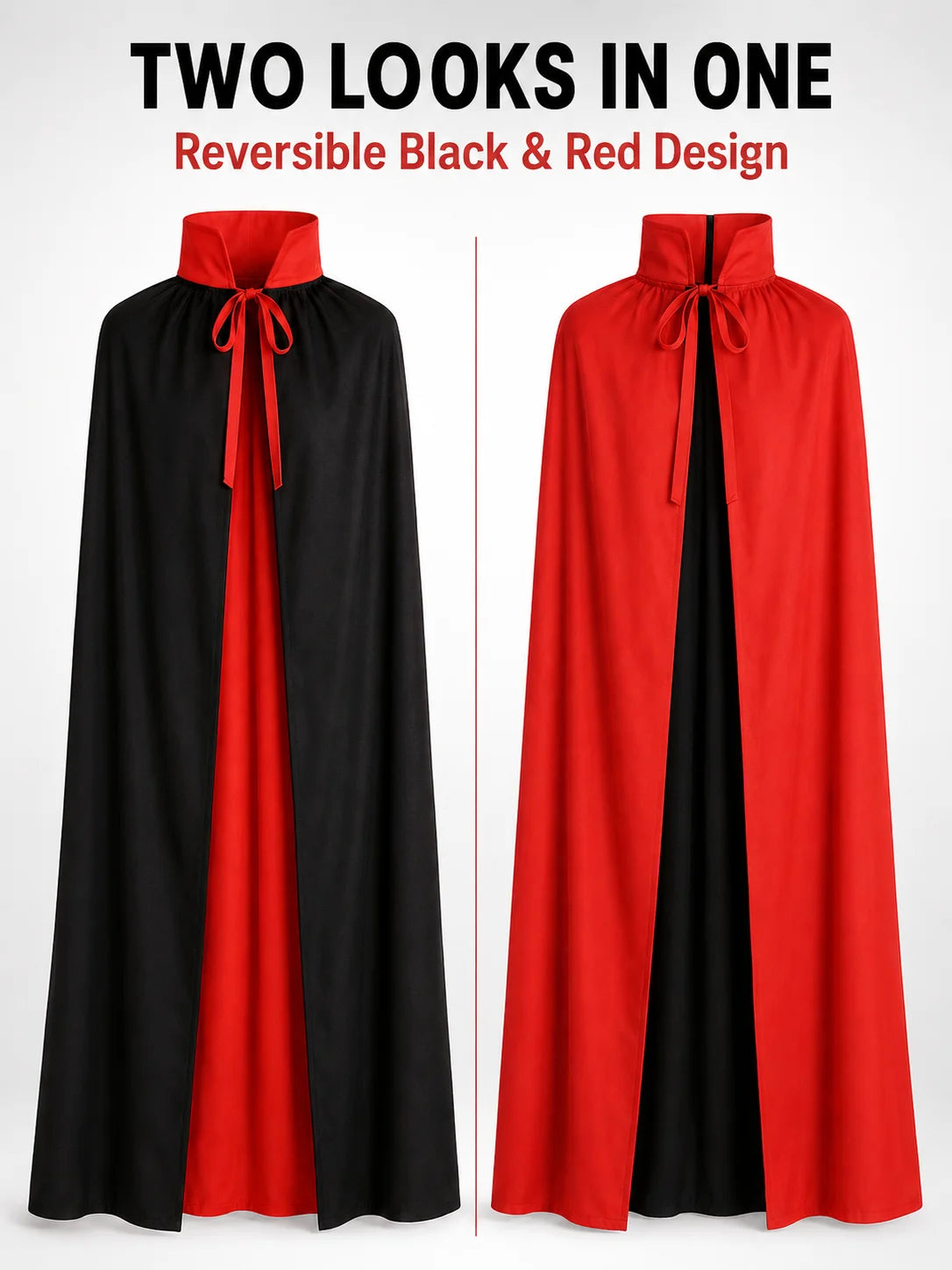 Reversible Black & Red Vampire Cape – Halloween Costume Cloak