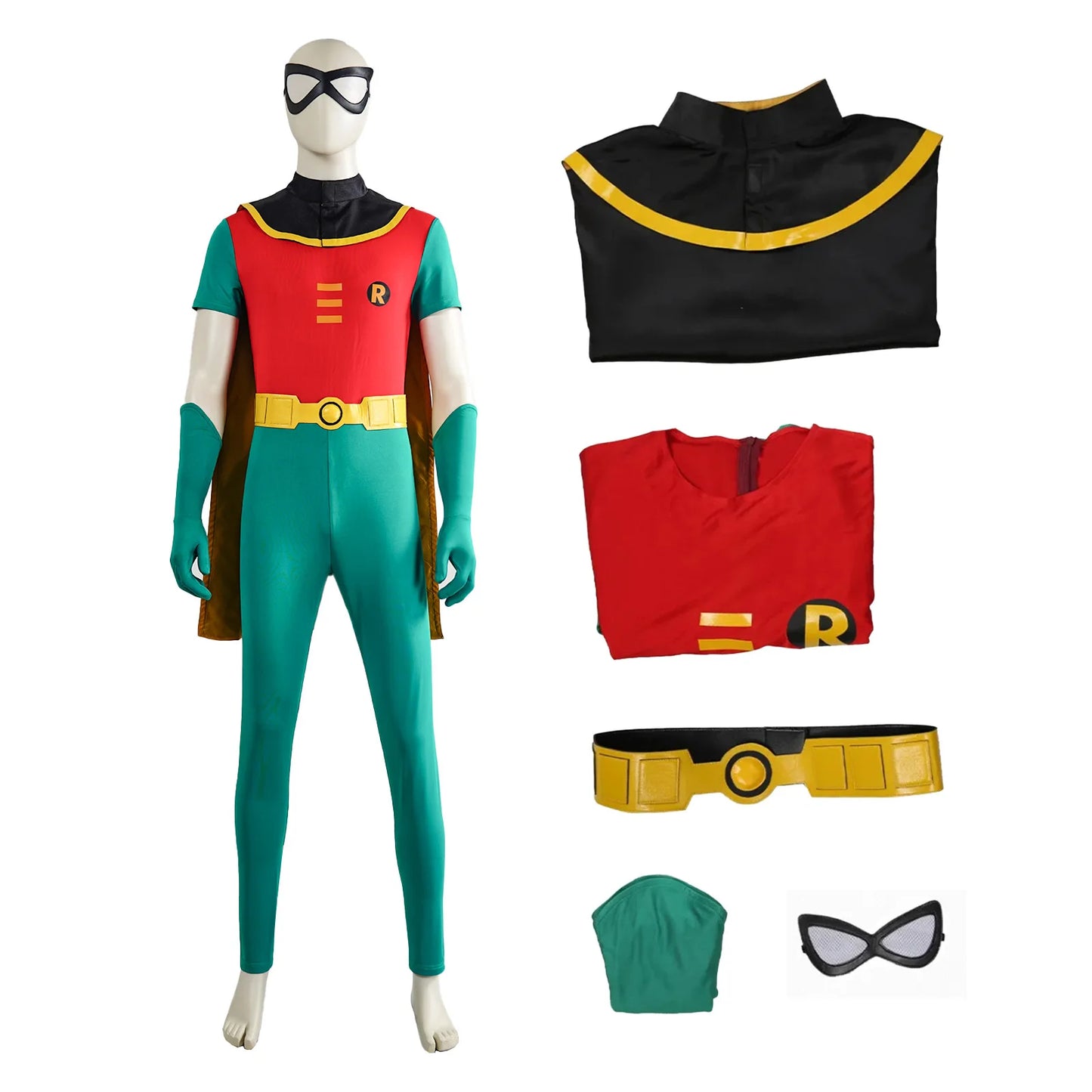 Men Superhero Robin Costume for Halloween Movie Full Set Tight Jumpsuit with Mask for Male - green / XXXL