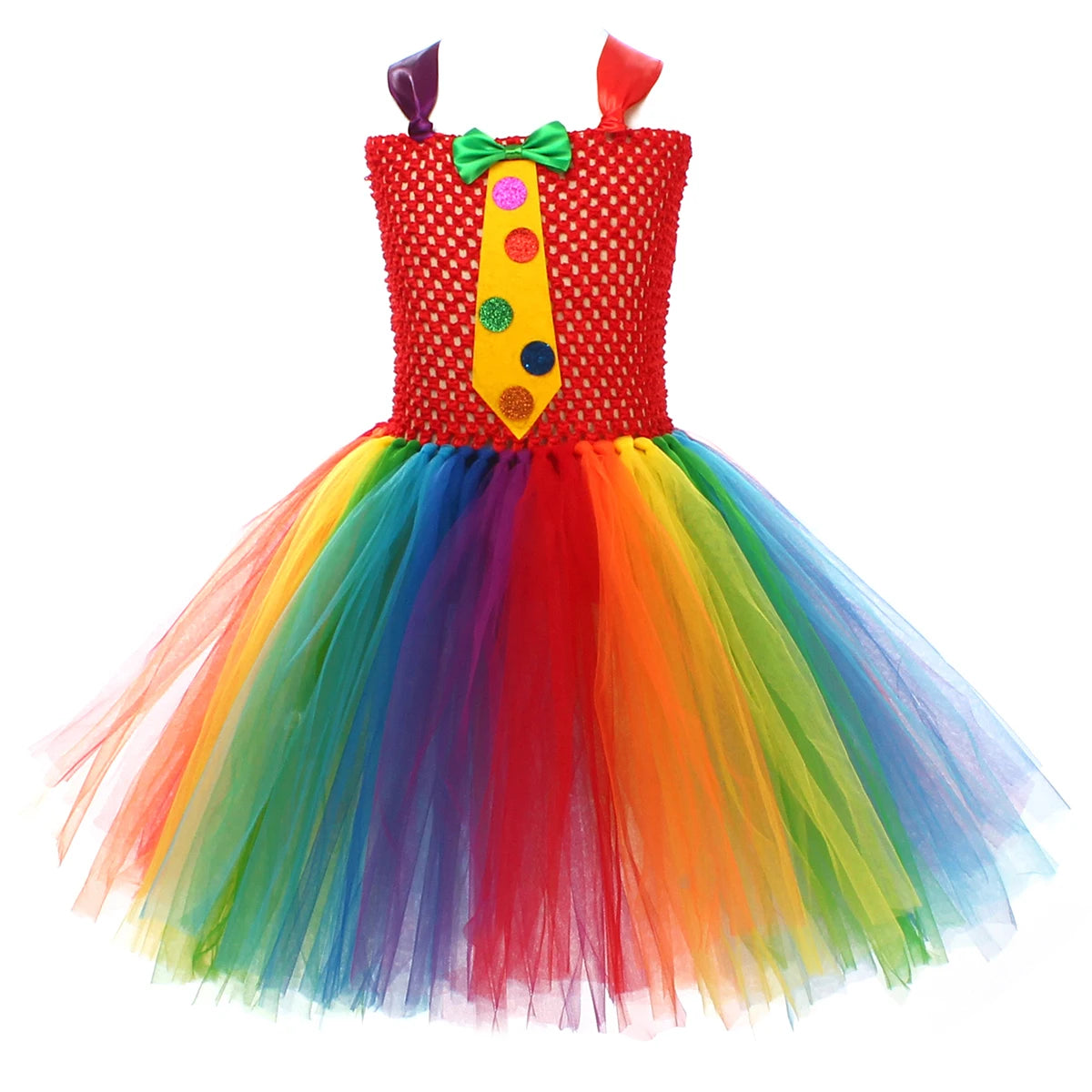 Circus Clown Costume for Girls Dresses Kids Rainbow Clown Costumes Kids Fancy Costume - Brown / XXL(10-12T)