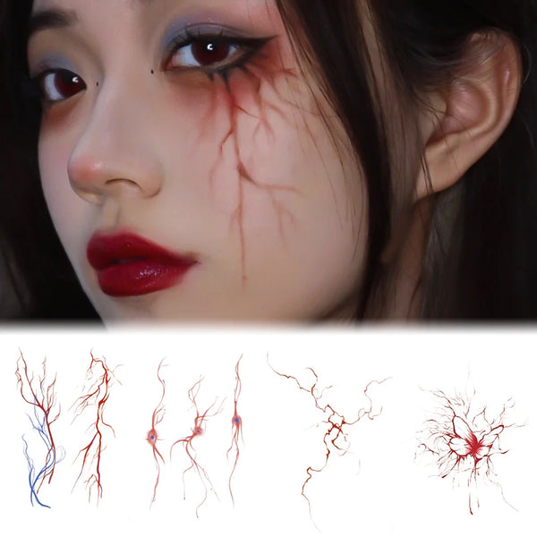 Halloween Face Tattoos Red Blood Vessels Scary Facial Design Eye Makeup Tattoos Decoration Temporary Fake - product image 1