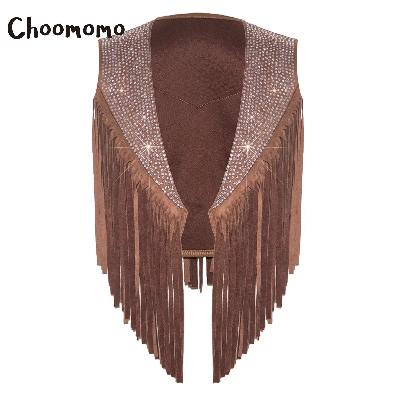 Kids' Girls Suede Fringed Vest Jacket Western Cowboy Cowgirl Sparkly Costume - alternate view 2