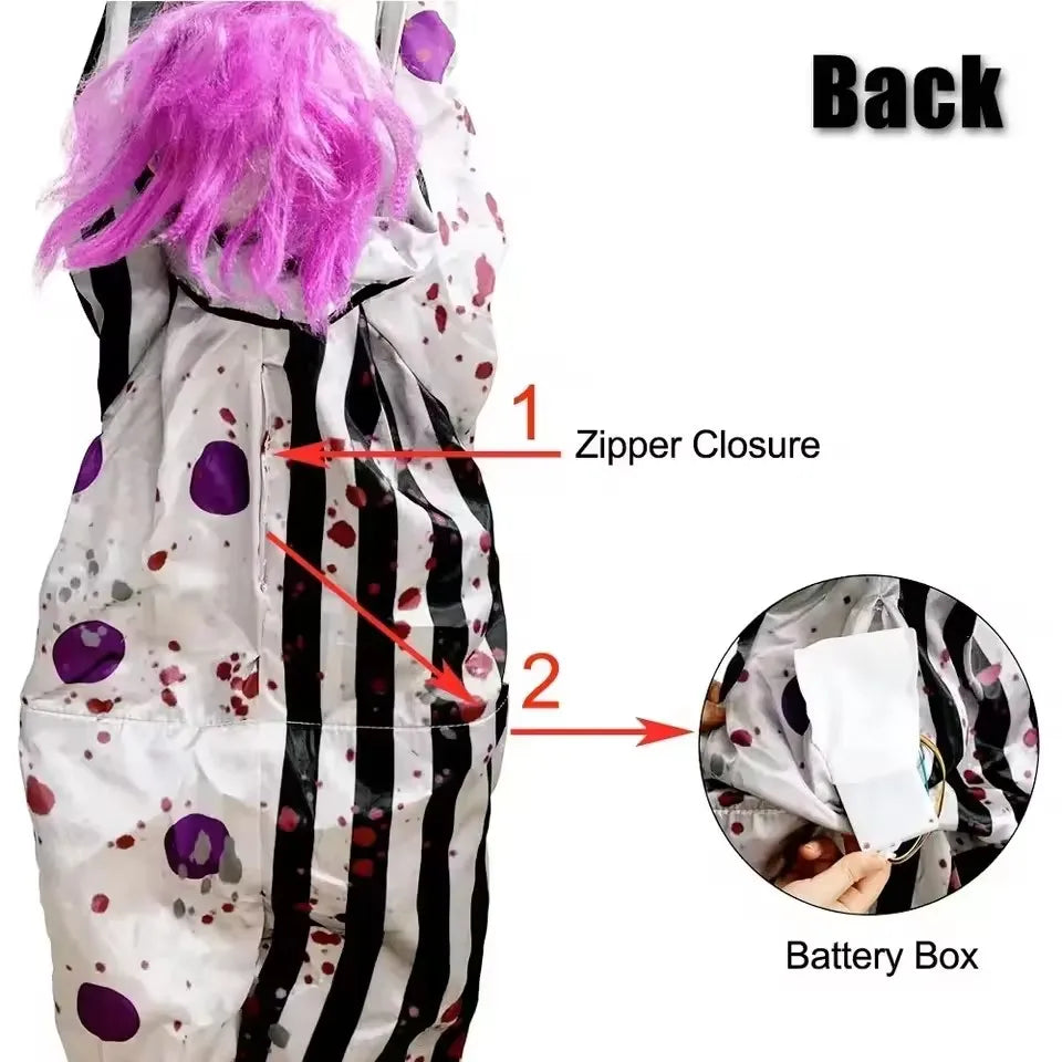 Animated Hanging Clown with Chain Glowing Eyes Creepy Sound for Haunted House Prop - alternate view 4