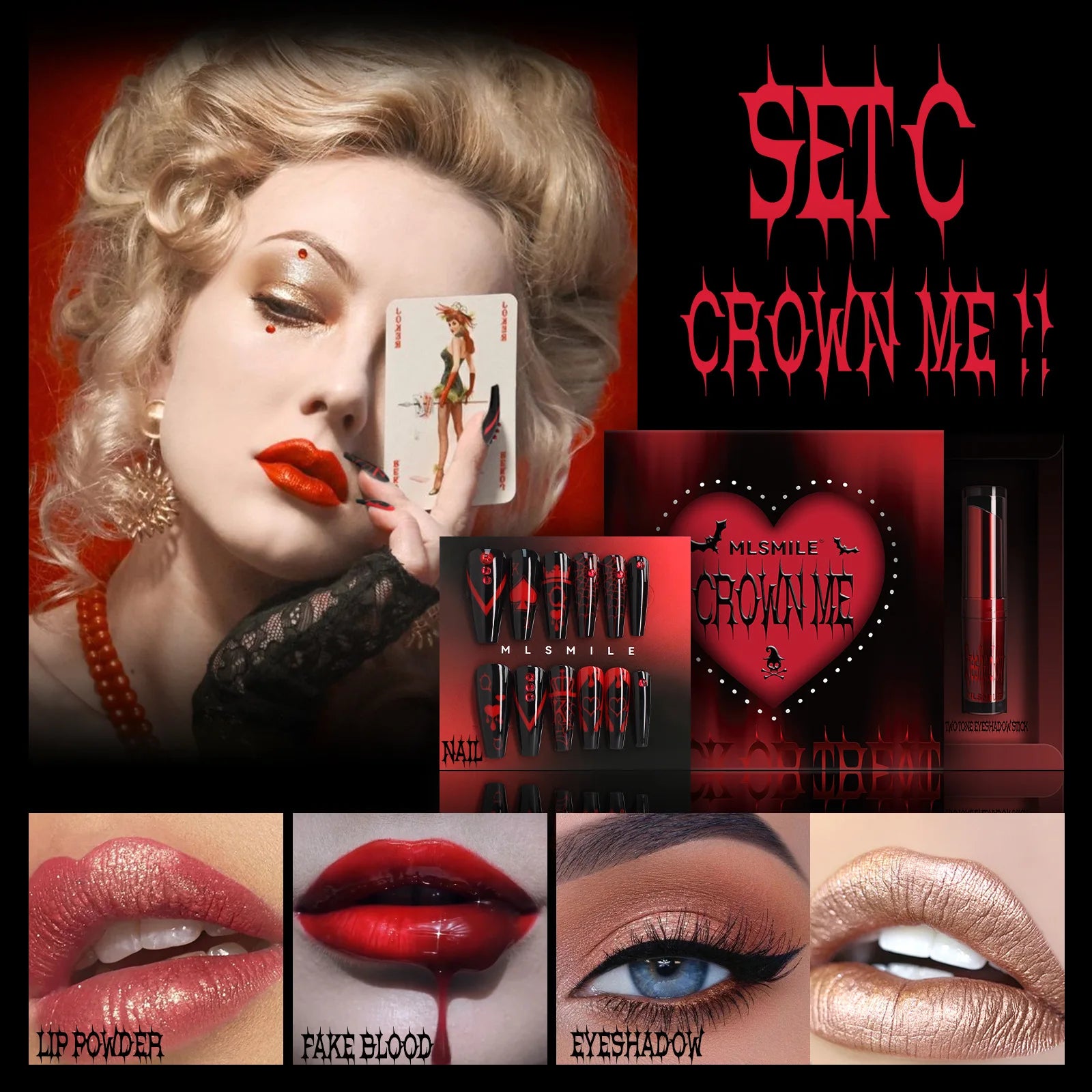 Halloween Makeup Set Glitter Lip Glaze Fake Blood Wearing Armor 4pcs/set Festive Set Trick or Treat Cosmetics - product image 3