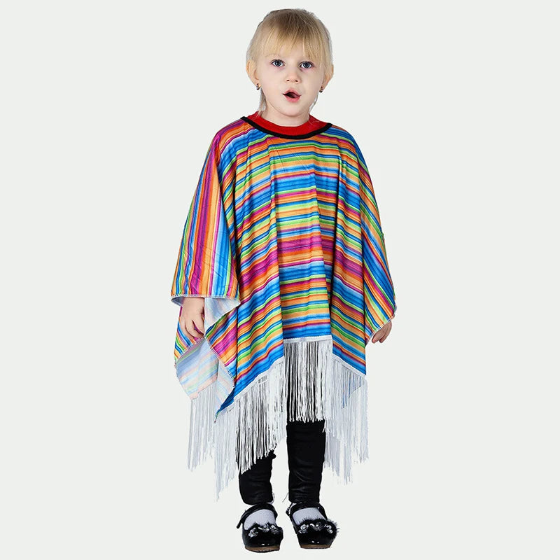 Kids Holiday Party Mexican Costume Cloak Ethnic Style Clothes Boys Girl Colorful Striped Cape Cosplay - product image 6
