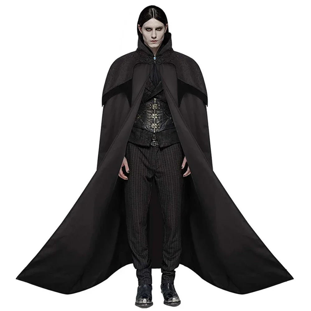 Halloween Medieval Men's Vampire Cosplay Costume Gothic Retro Hooded Black Cape Knight Pirate Robe Carnival - product image 1