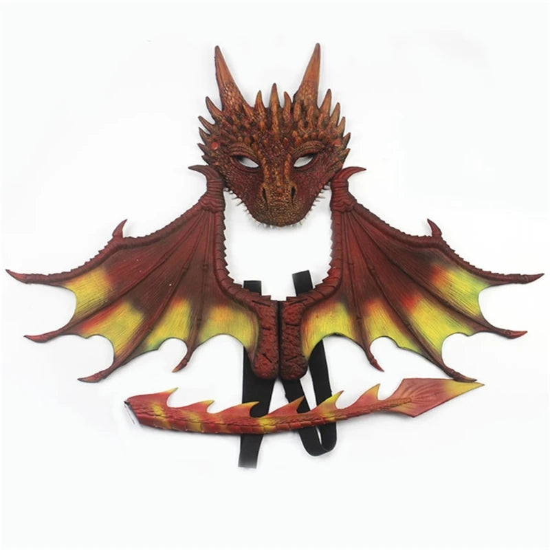Kids Dragon Costume For Kids Dragon Dinosaur Wing Tail Mask Set Dragon Cosplay Wing Kids Halloween Dragon - product image 3