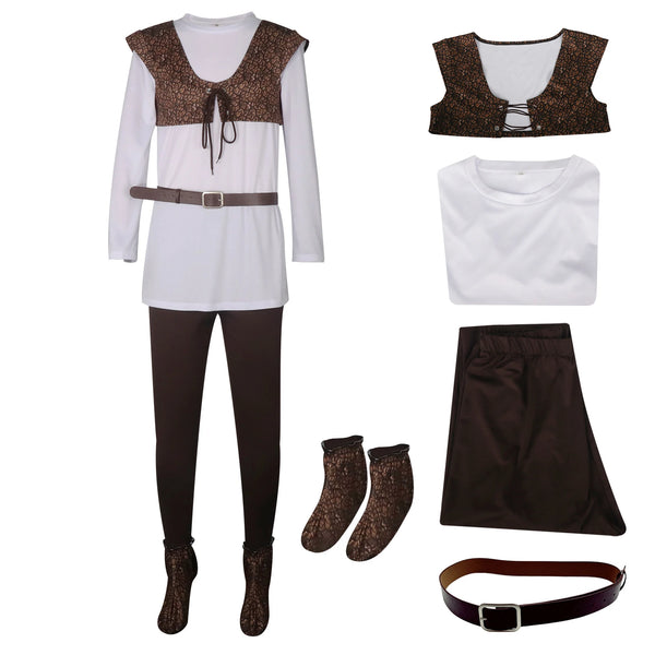 Shrek Costume Men's Costume Shirt Vest Pants Full Set Halloween Outfit - White and brown / S