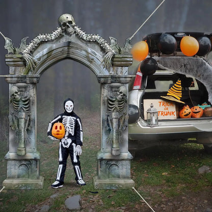 Halloween Skeleton Party Decorations Scary Tombstones Door Banner Creepy Bats Photo Booth - Discount Halloween City