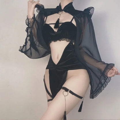Halloween Demon Dark Witch Costume Women Sexy Costume Lingerie Hollow Puff Sleeve - View 3