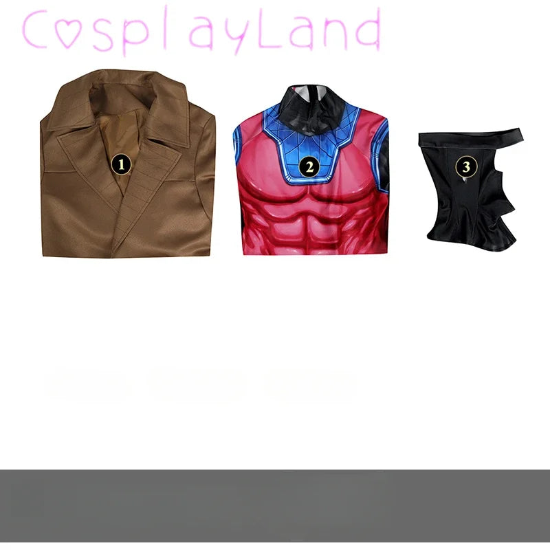 X Gambit Remy Cosplay Costume Man Battle Suit Leather Long Trench - view 5