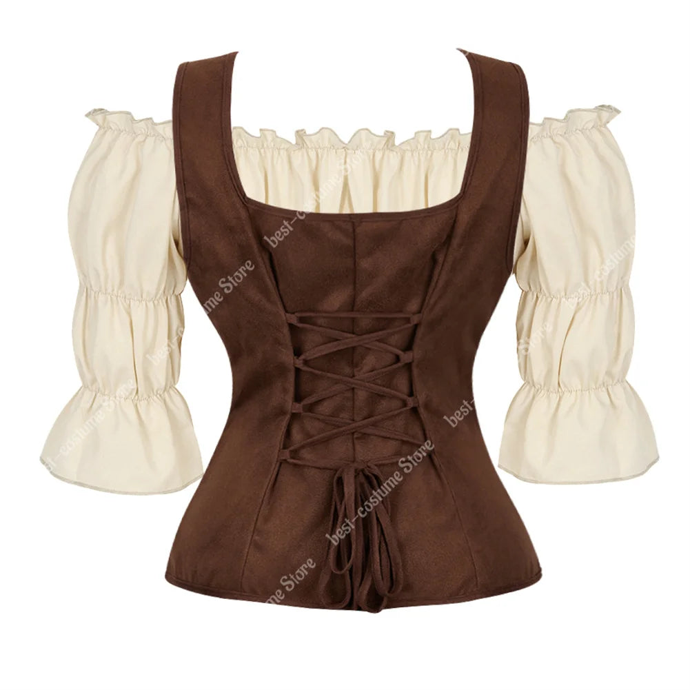 Pirate Costume Women Medieval Vest Costume Plus Size Medieval Blouse Tops 2 Pieces