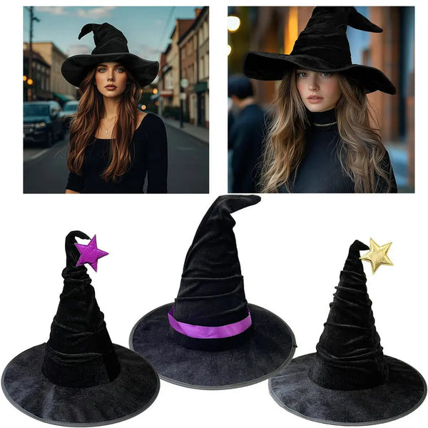 Vintage Halloween Women Witch Hat Costume Black Velvet Hat for Party Coseplay Masquerade Hat Festival - product image 1