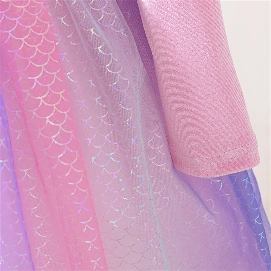 Girls Long-Sleeve Mermaid Princess Costume Dress