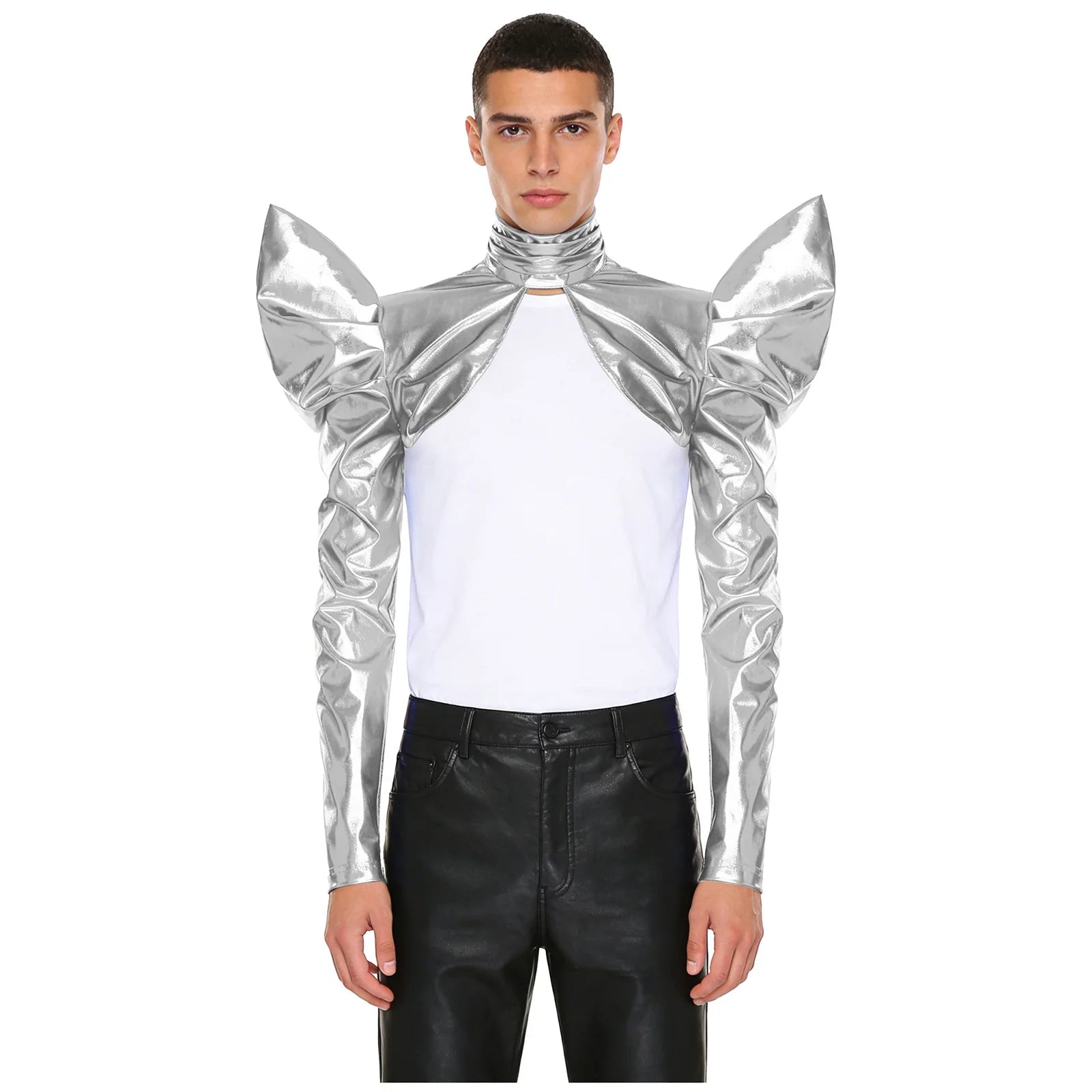 Men's Disco Bolero Iridescent Metallic Shoulder Armor Long Sleeve Costume - alternate view 6