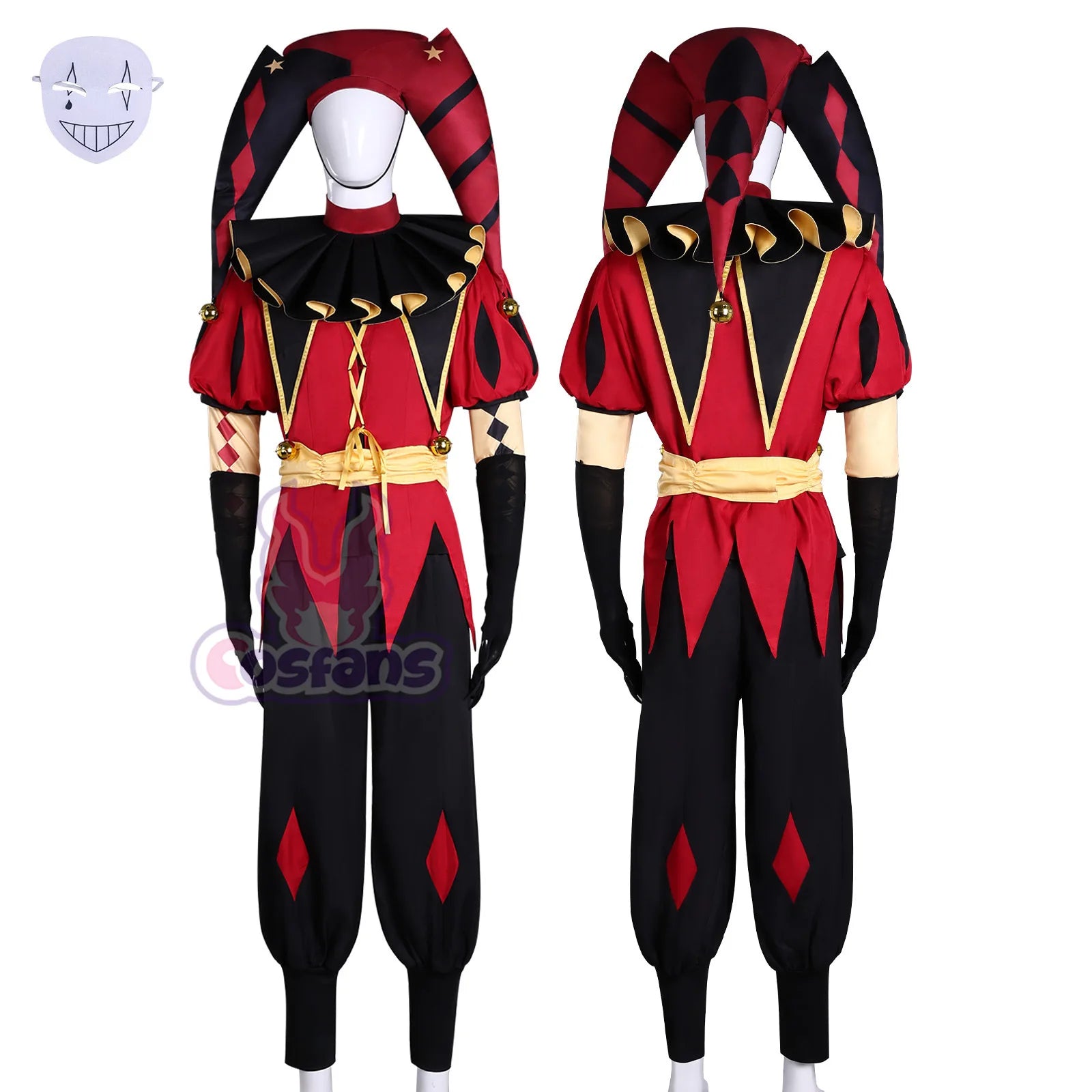 The Freak Circus Pierrot Jester Harlequin Costume Clown Purple Red Green Uniform Hat Man - jester / XXL