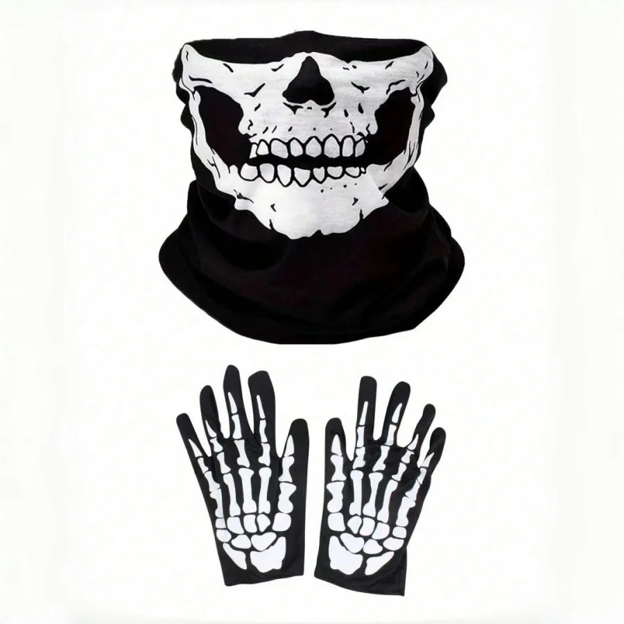 Movable Jaw Skull Mask & Skeleton Gloves – 3-Piece Horror Costume Set