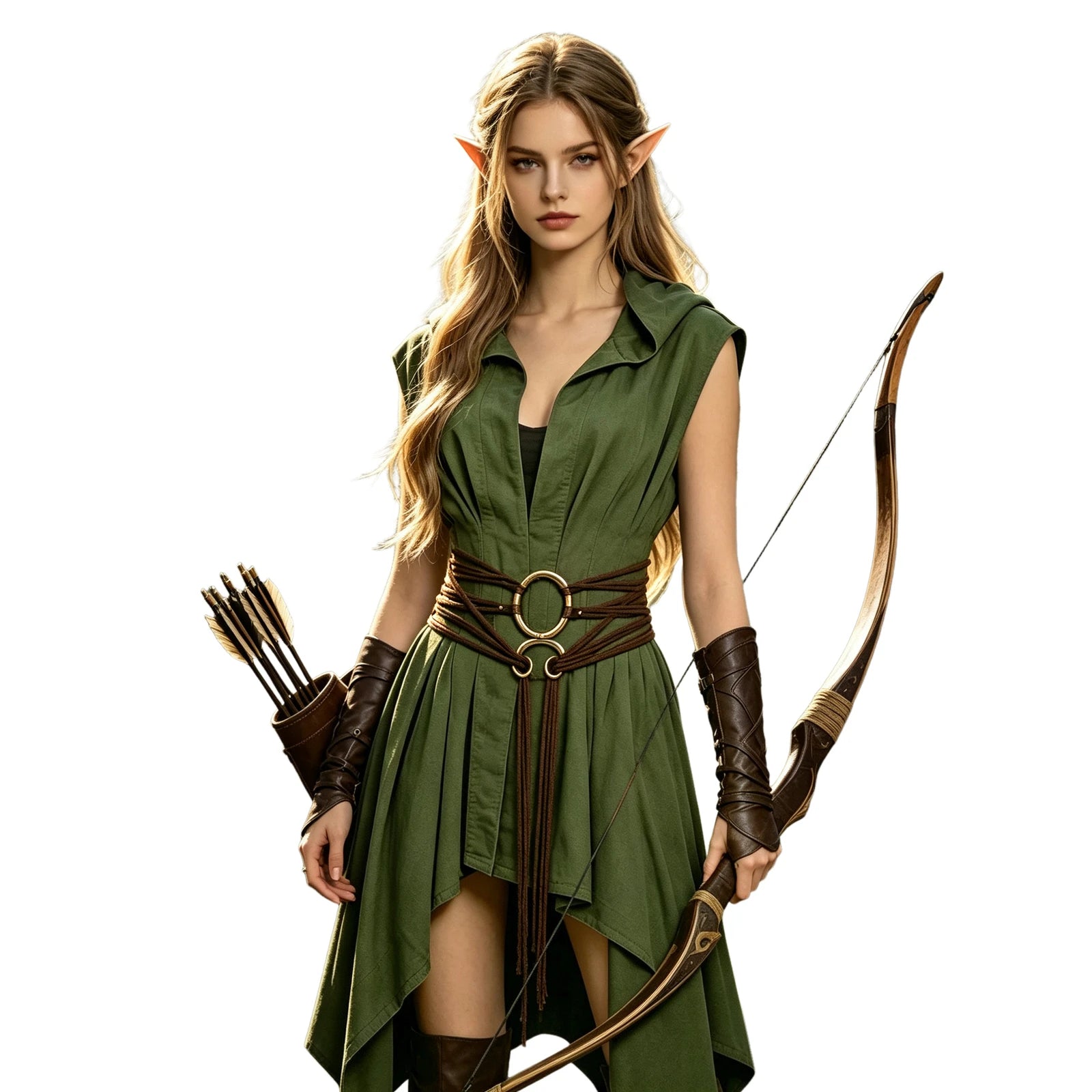 Women Irregular Hem Renaissance Elf Tunic Robe Medieval Ranger Hooded Sleeveless