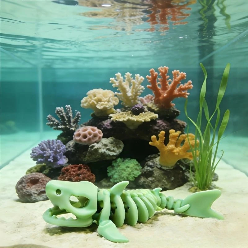 Spooky Shark Skeleton Aquarium Decor Articulated Ornament Reptiles Fish Tank Landscapes Fish Shrimp Shelter Aquarium Accessories
