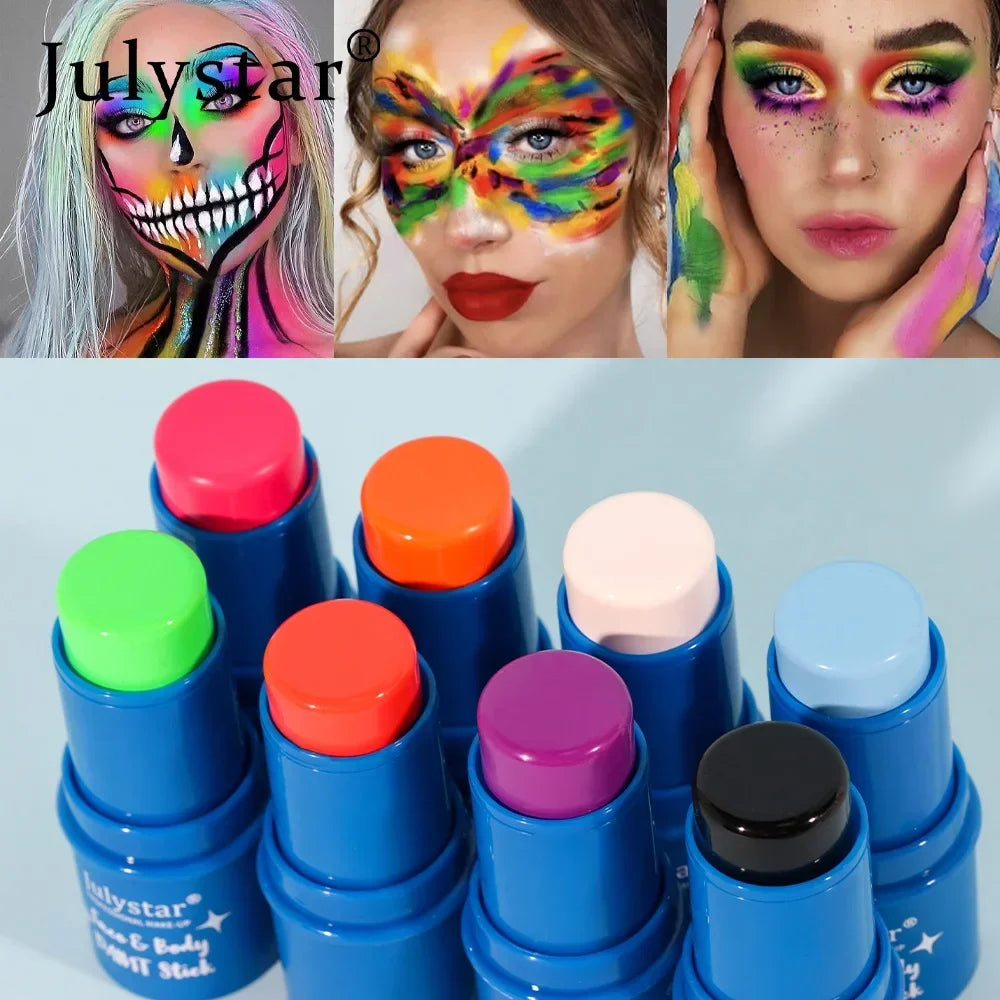 Halloween Face Body Painting Stick Cream Waterproof UV Light Neon Green Purple Pink Black White Paint Party - product image 4