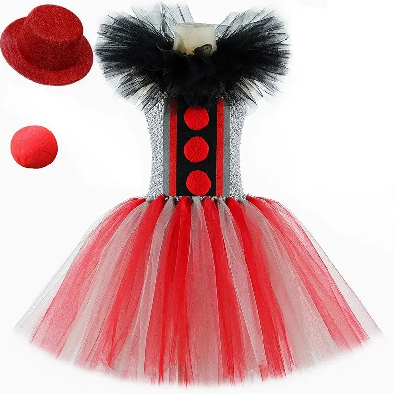 Scary Killer Clown Costume for Girls Halloween Tutu Dress Outfit Creepy Joker Costumes - Only 1pcs Dress / 6