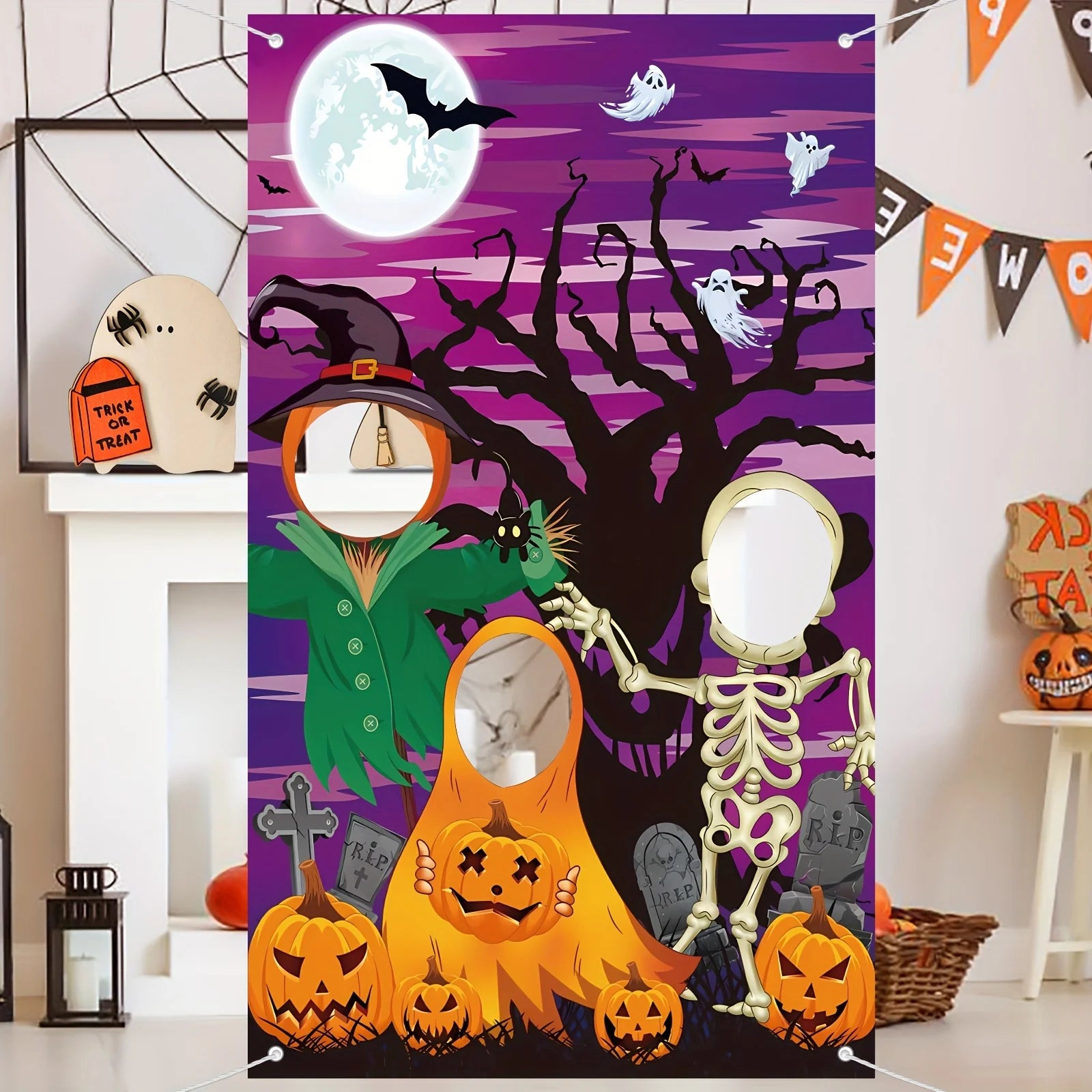 1pcs Halloween Fun Photo Background Cloth Pumpkin Skeleton Witch Halloween - product image 4