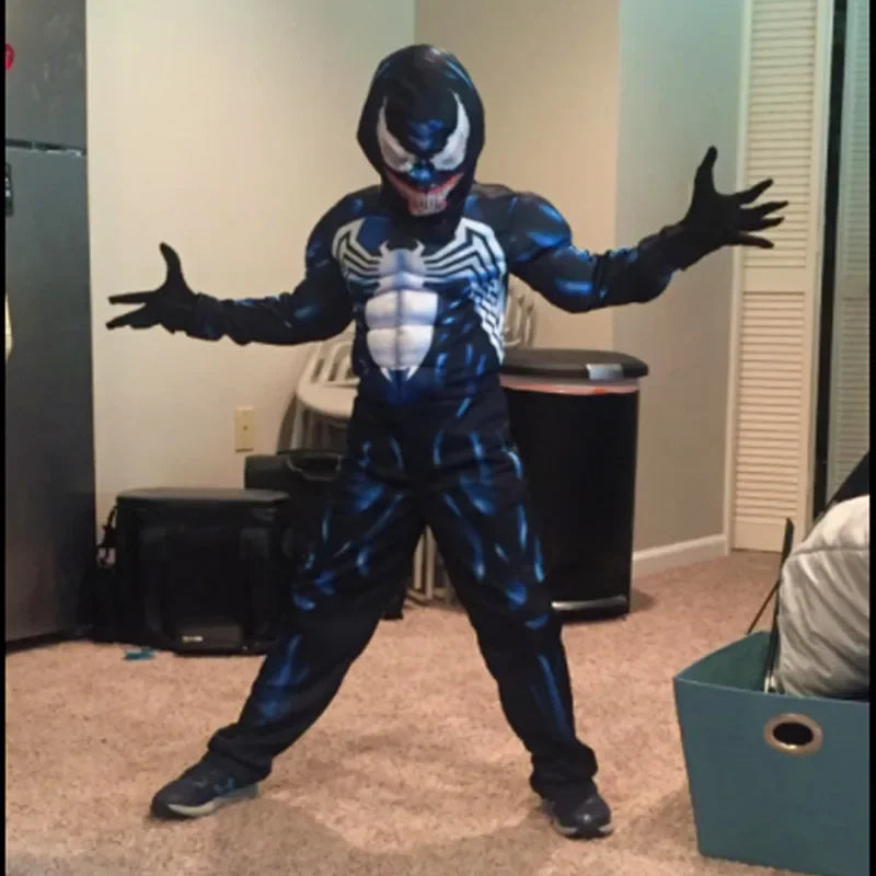 Kids Black Spider Costume Superhero Costume Onesie 3D Spandex Unisex Jumpsuit Bodysuit For