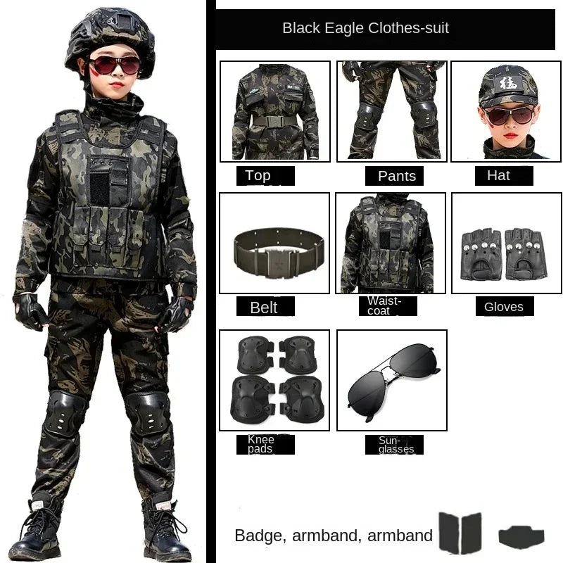 Tactical Military Uniform for Kids Day Camouflag Disguise Adult Halloween Costume for Kid - Picture style 01 / 160CM