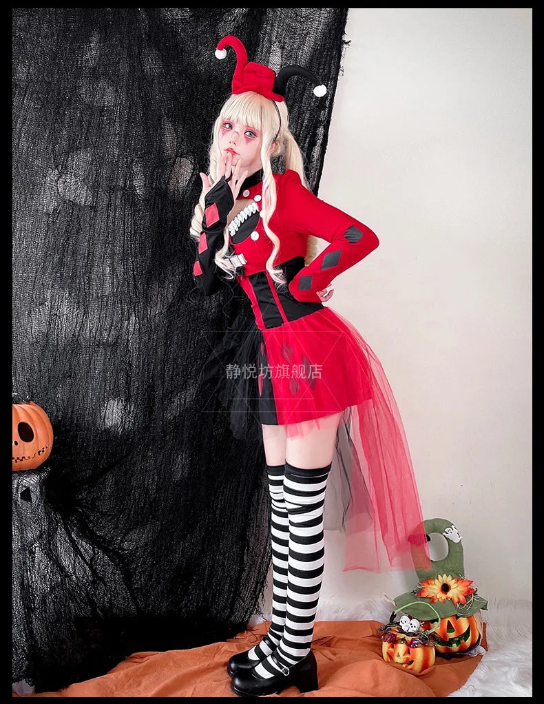 ZAWALAND Costume Clown Dress Costume Women Girls Outfits Halloween Joker Clown Headwear - 2 / M women)