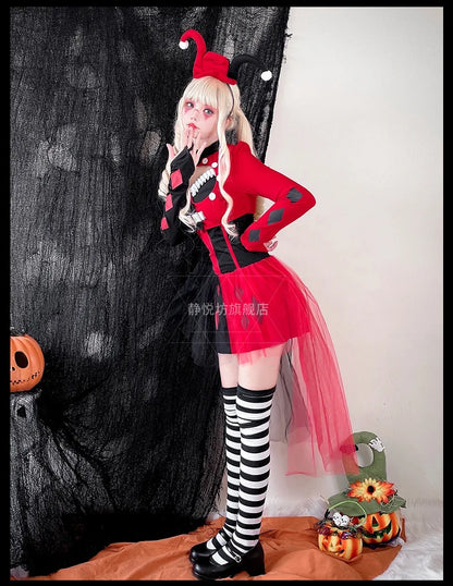 ZAWALAND Costume Clown Dress Costume Women Girls Outfits Halloween Joker Clown Headwear - 2 / M women)