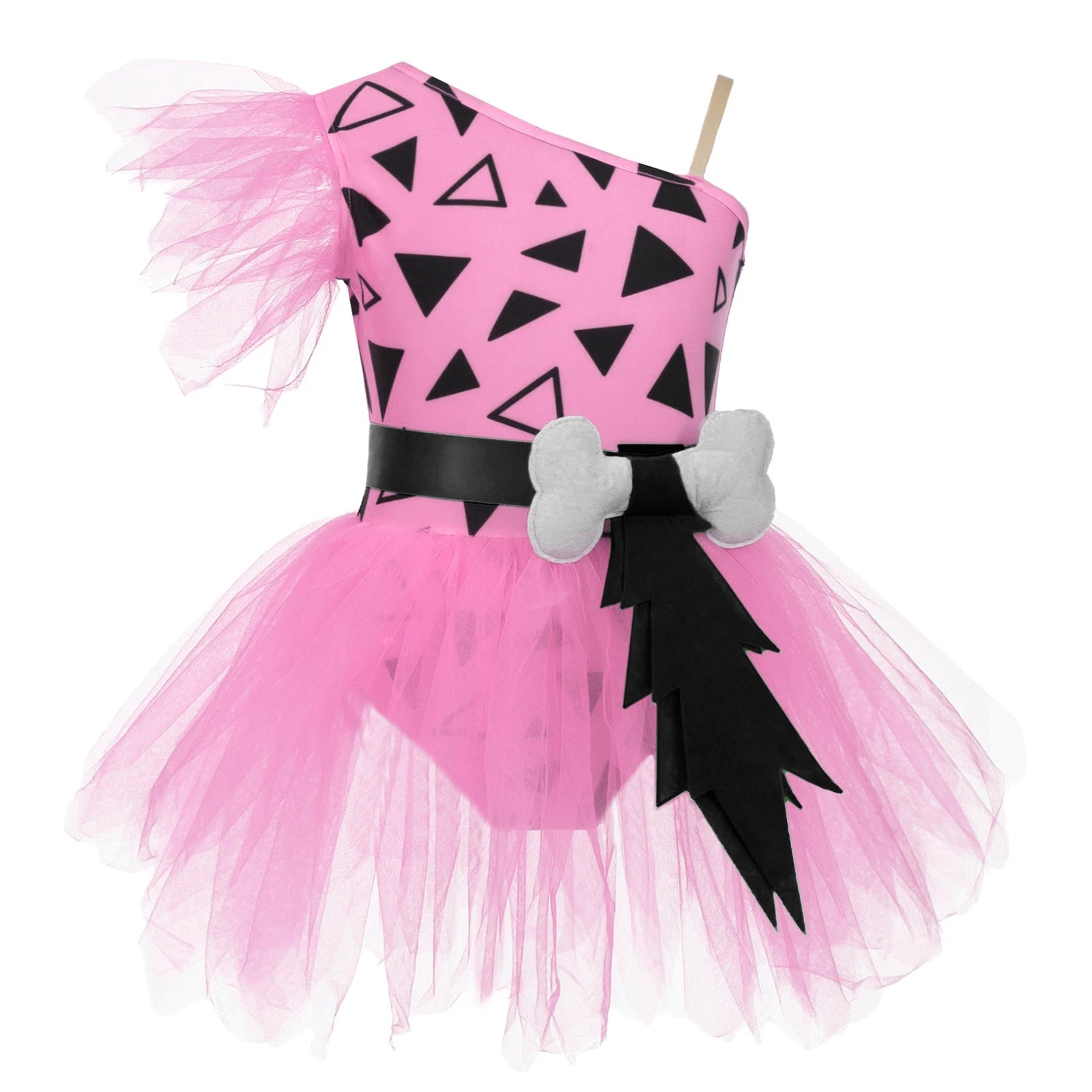 Kids Girls Halloween Theme Party Caveman Flintstone Primitive Man Cosplay Costume 3D Bone Decor Mesh Tutu - product image 8