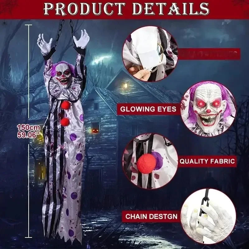 Halloween Electric Vocal Clown Pendant Home Glow Lifelike Hanging Ghost Decoration Spooky Kid Hanging From A - product image 2