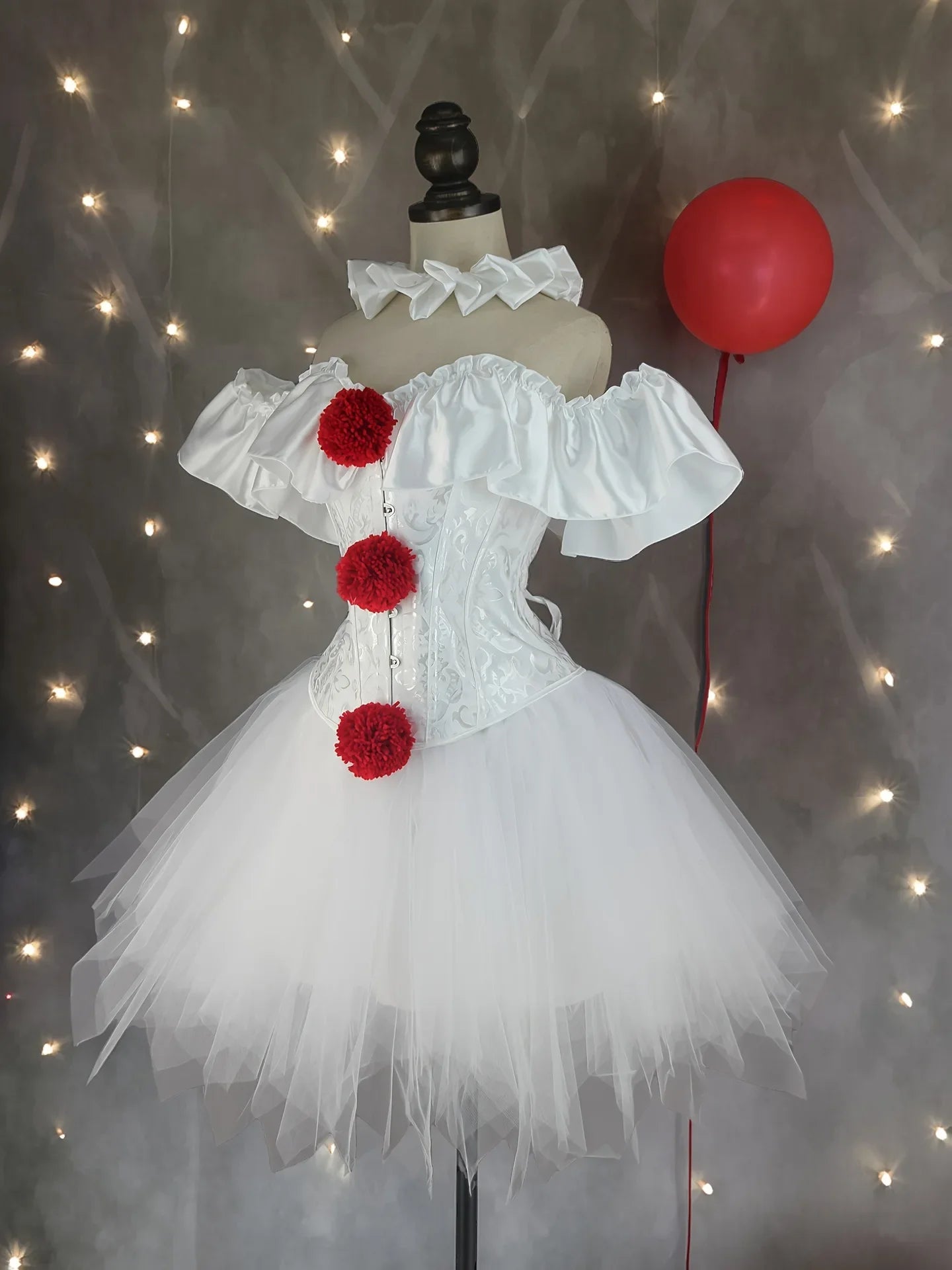 Halloween Clown Costume Women Corsets Suit with Skirt Circus Performance Outfit Jester - Black and white / L