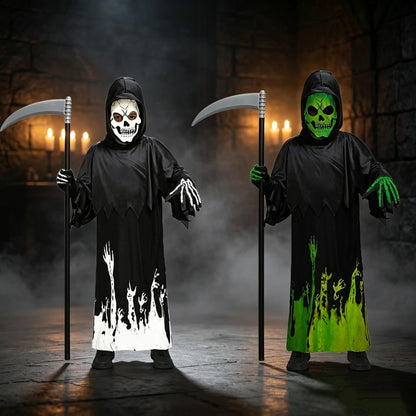 Horror Death Cosplay Costume Skull Face Mask Luminous Ghost Reaper Robe Halloween Skull Hooded Cloak Outfit - product image 1
