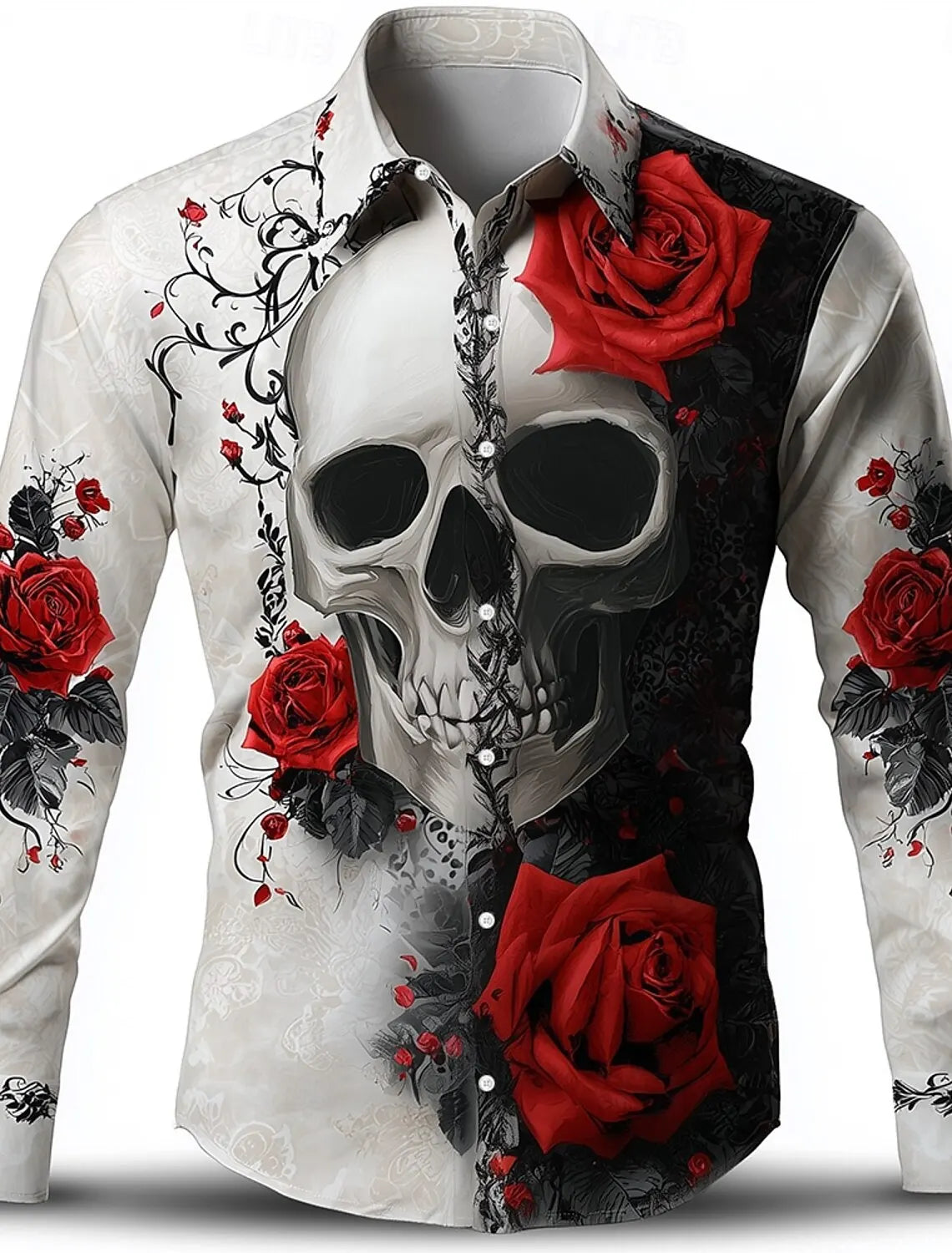 Men's Skeleton Skulls Shirt Button Long Sleeve Costume - alternate view 3
