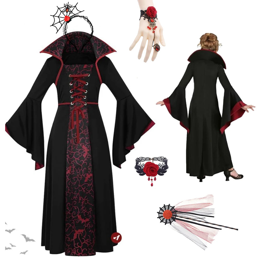 Kids Spooky Ghost Bride Fancy Dress Floral Print High Neck Flare Sleeve Gown - product image 1
