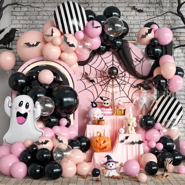 124Pcs Halloween Balloon Garland Set Featuring Spiderwebs Bats And Pumpkins Suitable For Indoor And Outdoor - product image 1