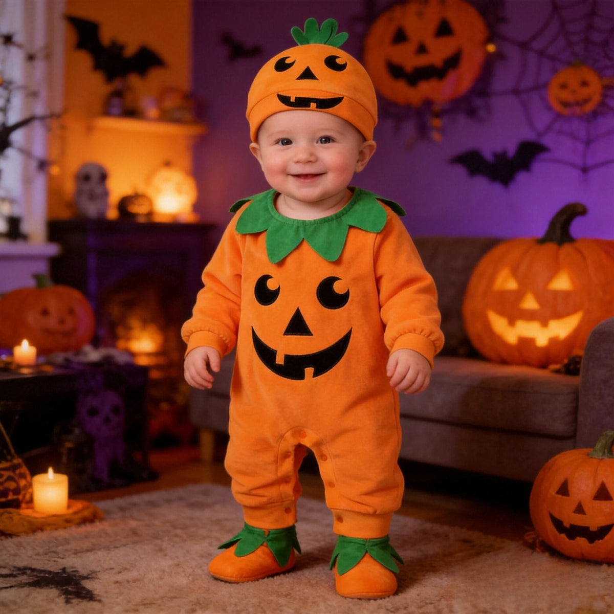Baby Girls Boys Children Jumpsuit Pumpkin Costume Toddler Sleeveless Jumpsuit