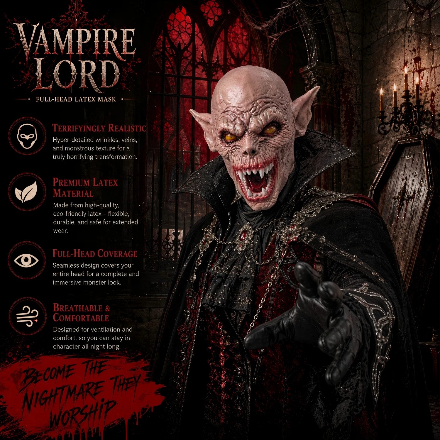 Halloween Mask Vampire Demon Monster Latex Full Head Adult Costume Prop Haunted House - View 2