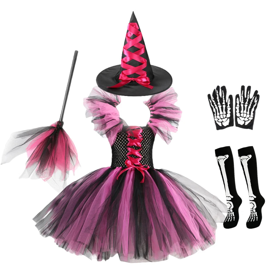 Girls Halloween Cosplay Witch Dress With Hat Costume Carnival Vestidos Kids Party Cosplay Dress Children - product image 14