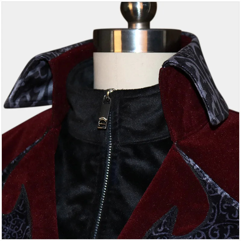 Men's Medieval Steampunk Gothic Jacket Tuxedo Retro Coat Punk Halloween Costume - red wine / S