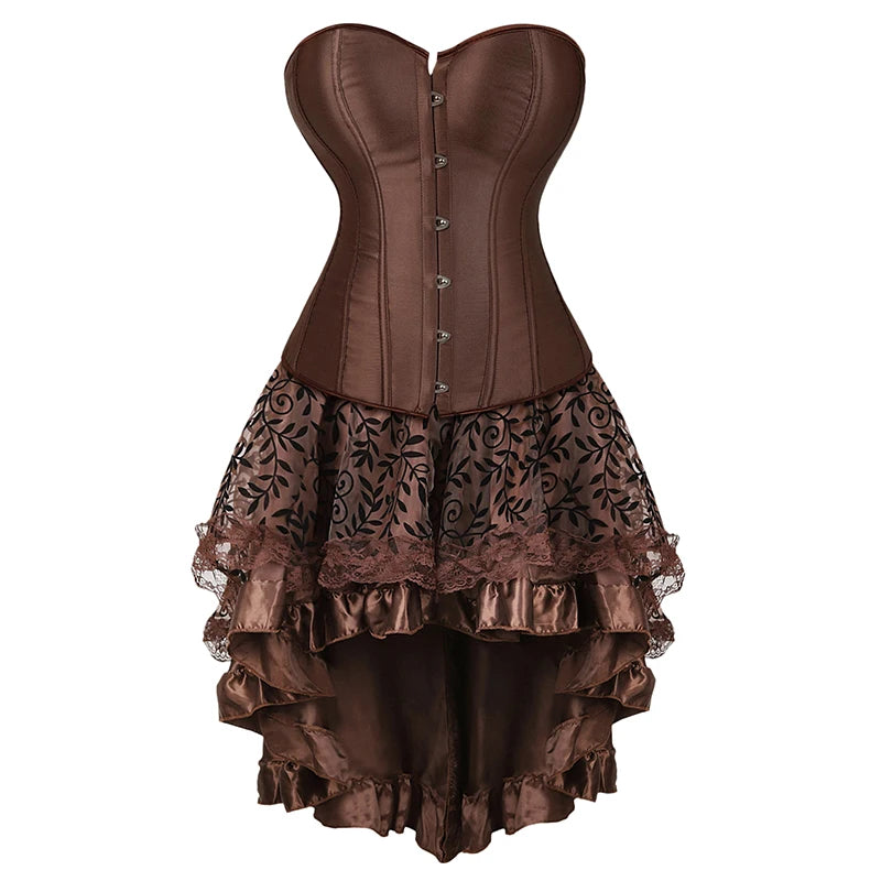 Steampunk Corset Dress Brown Pirate Costume Woman Skirt Plus Size Gothic Underbust