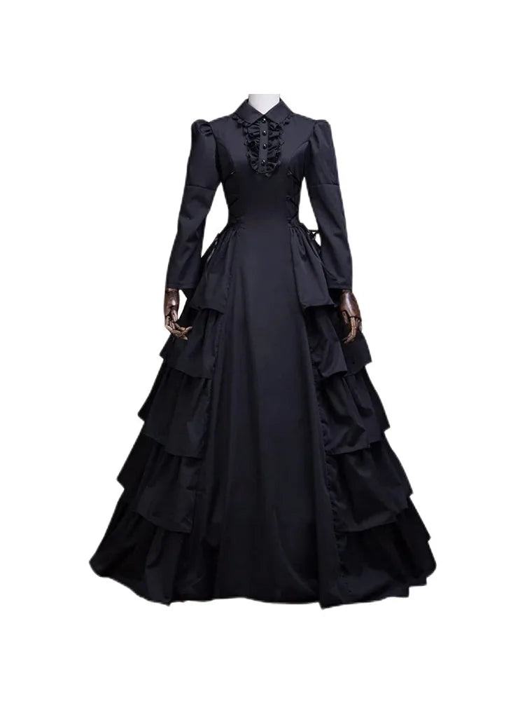 Women's Medieval Victorian Dress Halloween Renaissance Gothic Lace - black victorian / L