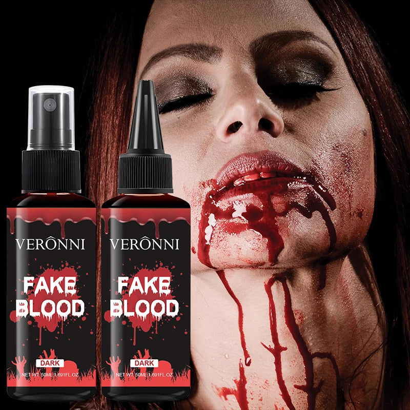VERONNI Fake Blood Makeup Kit Spray & Squeeze Bottles Realistic Dark Washable Artificial Blood Liquid for - product image 2